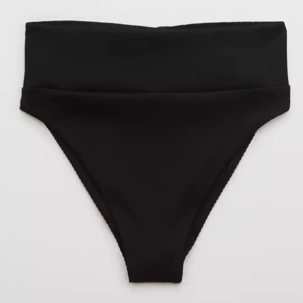 Aerie Ribbed High Cut Cheeky Bikini Bottom - Black